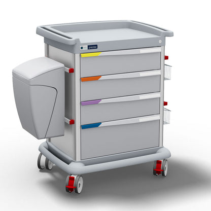 Carrello medicale con 4 cassetti Preciso 9 ruote gemellari